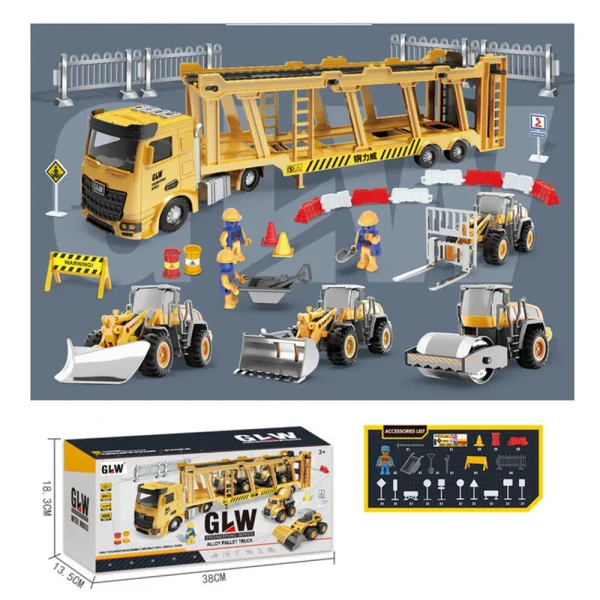 (50664) Jucarie trailer din metal in set cu masinute